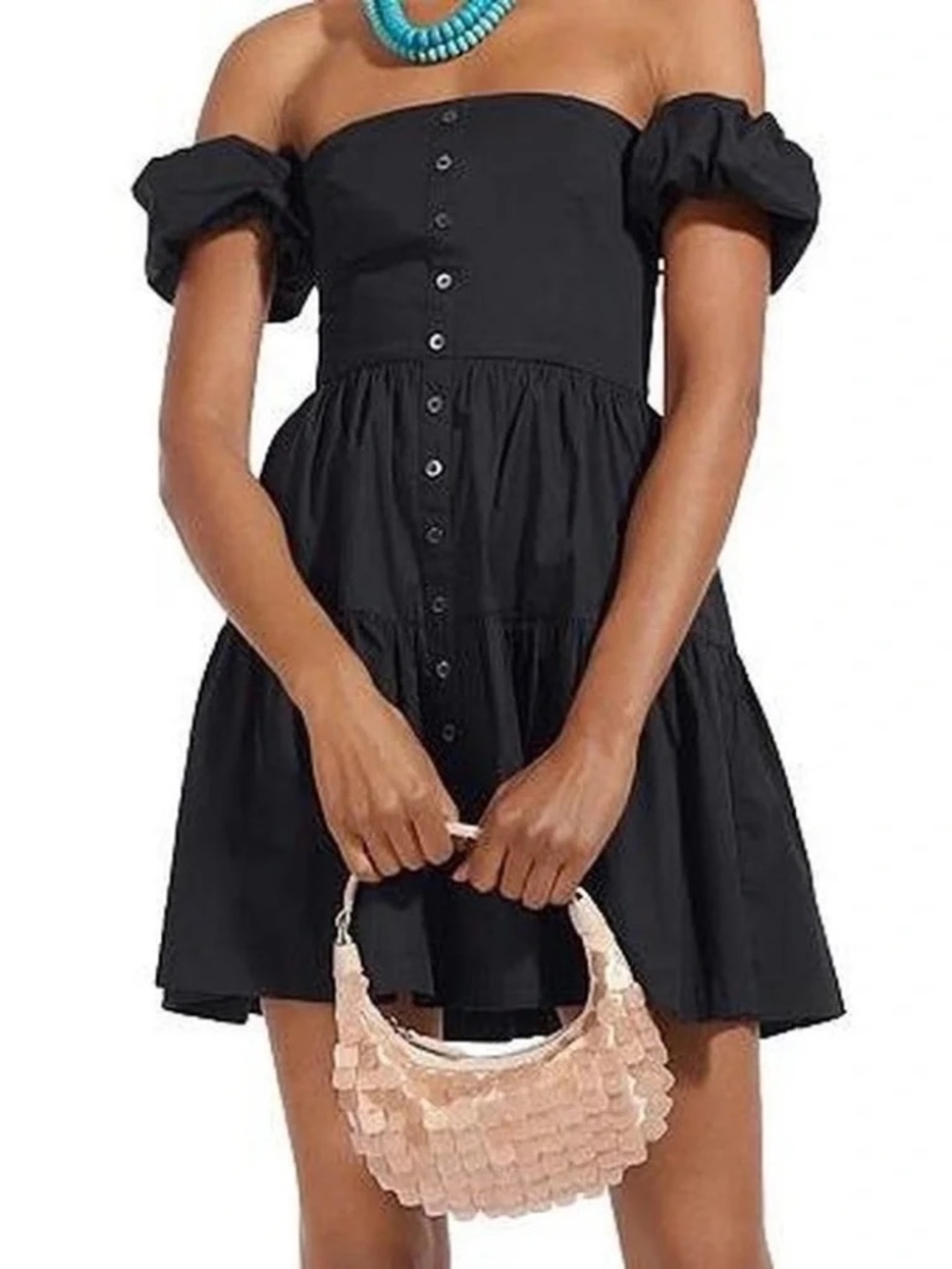 STAUD Elio Off-The-Shoulder Cotton Mini Dress